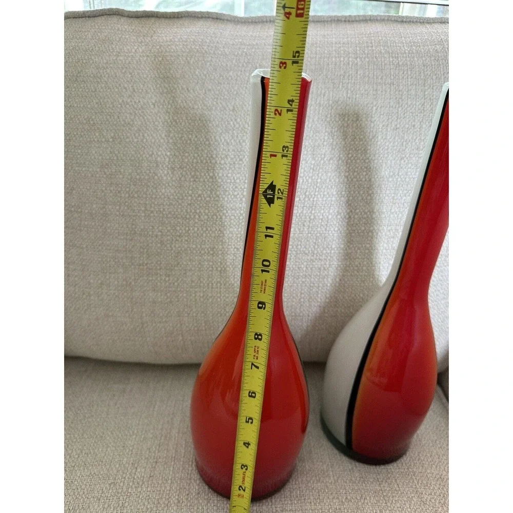 Lot Of 2 Glass Art Bottle Vase Red, White, Black Home‎ Decor Accent Piece